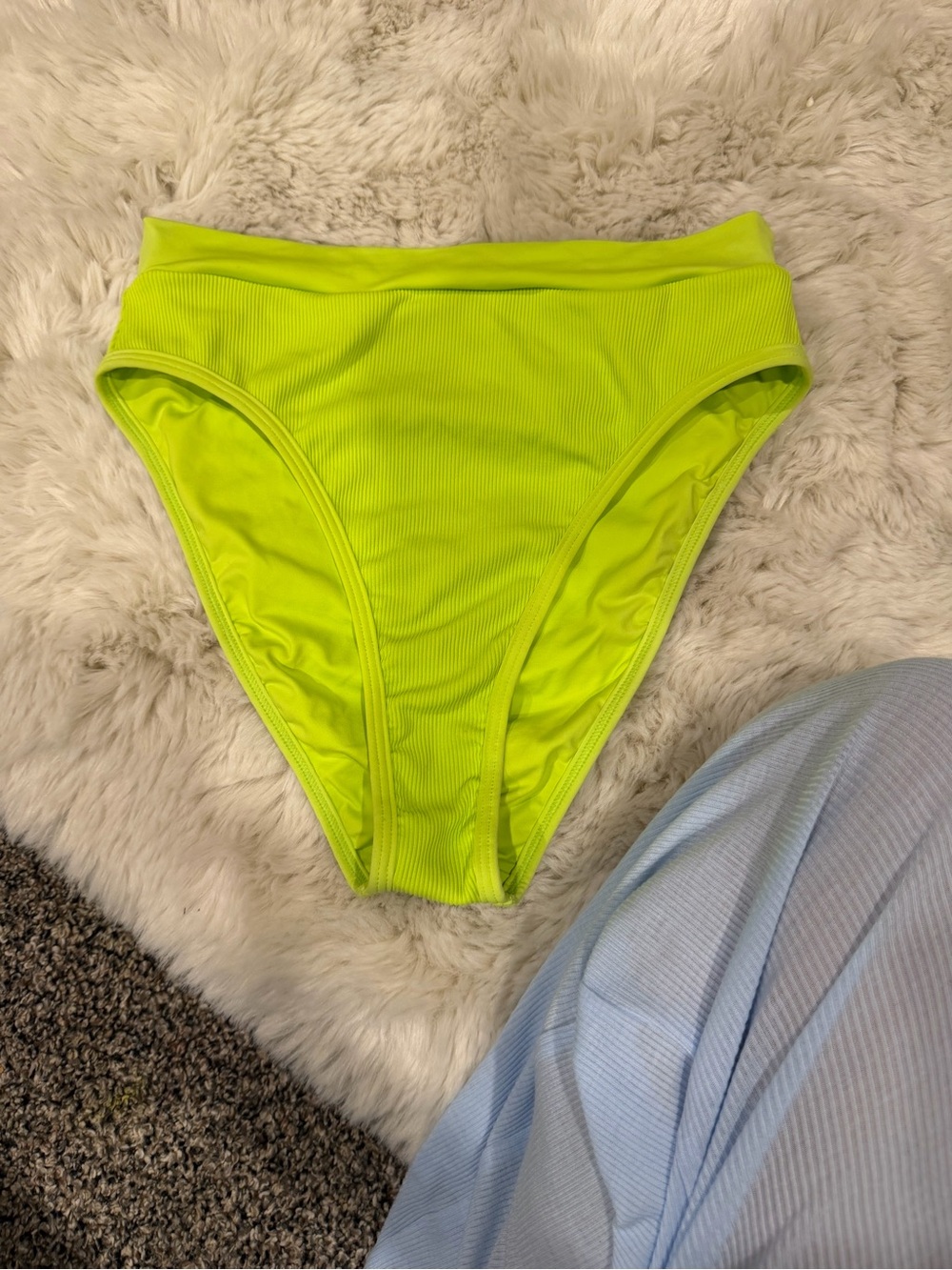 l*space Neon Lime Ribbed High-Waist Bikini Bottom